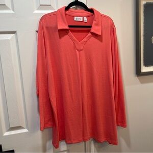 Denim&Co Vibrant Coral Polo Shirt NWOT